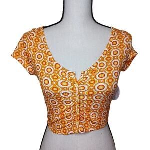 Jolie And Joy NWT Size Medium M Floral Crop Top Vibrant Bright Orange Red White